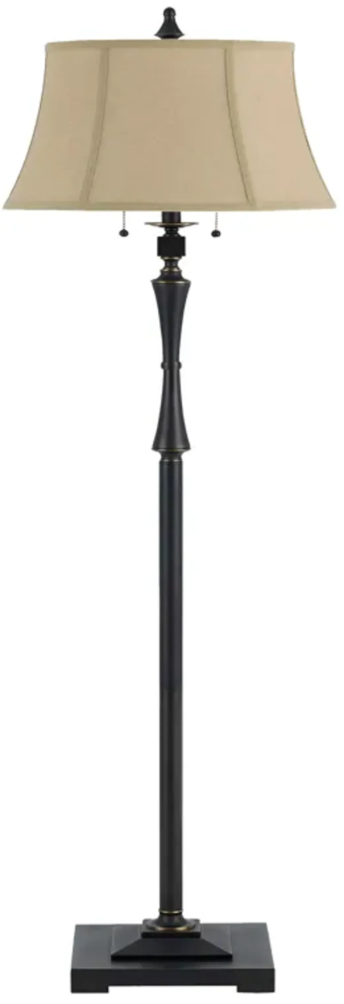 Metal Body Floor Lamp with Fabric Tapered Bell Shade, Black and Beige-Benzara