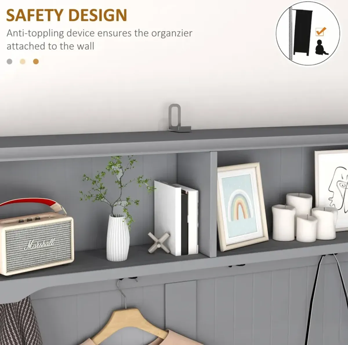 Gray 3-in-1 Hall Tree: Coat Rack, Shoe Rack, Storage Drawers