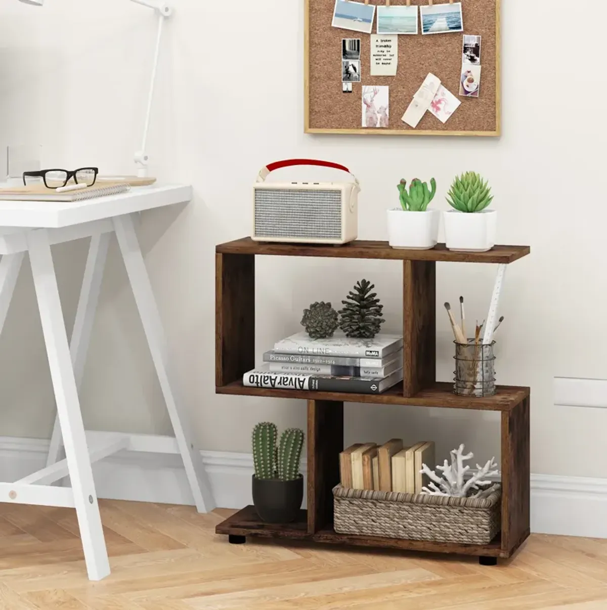 24 Inch 3-Tier Geometric Bookshelf with Thick Foot Pads