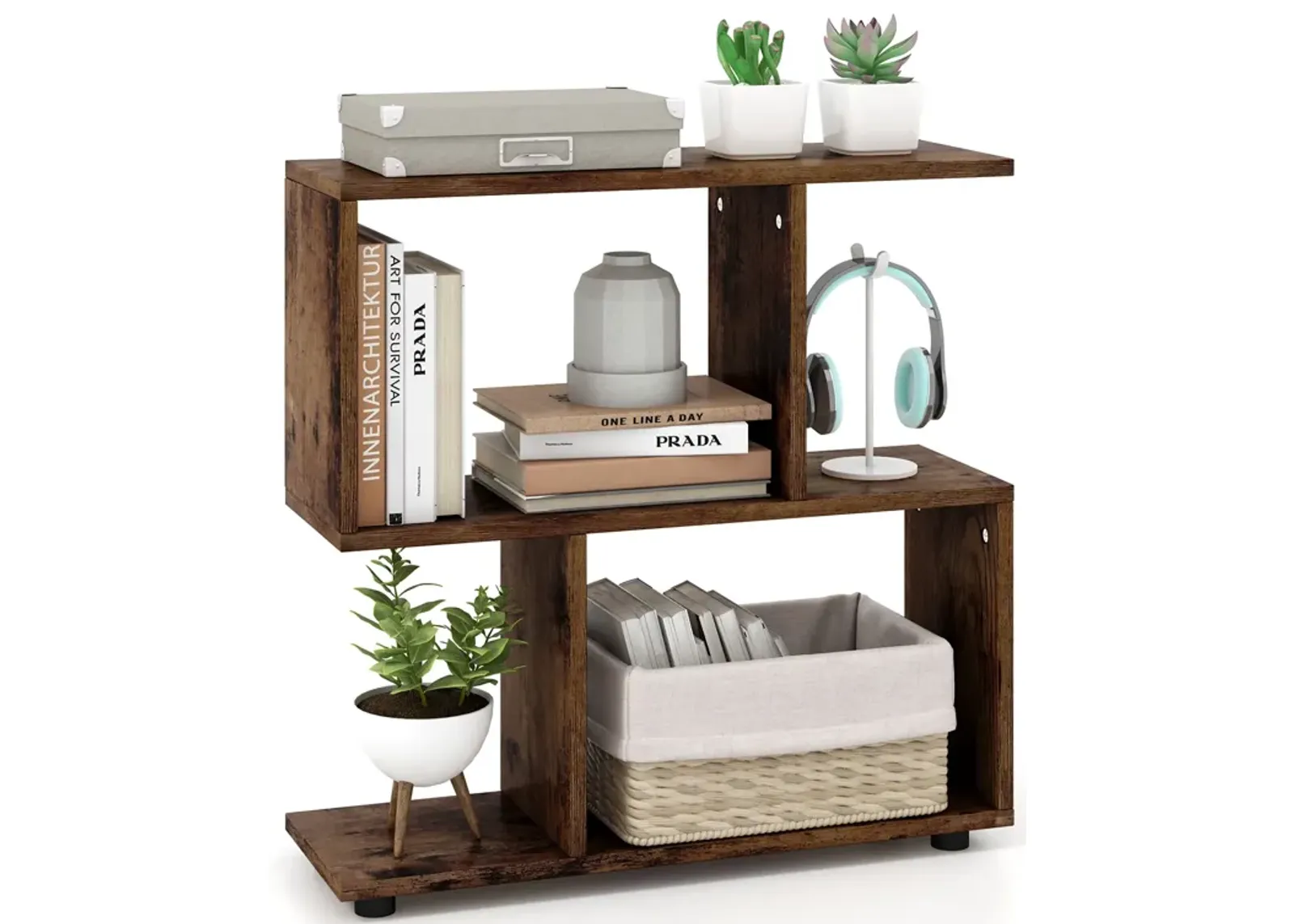 24 Inch 3-Tier Geometric Bookshelf with Thick Foot Pads