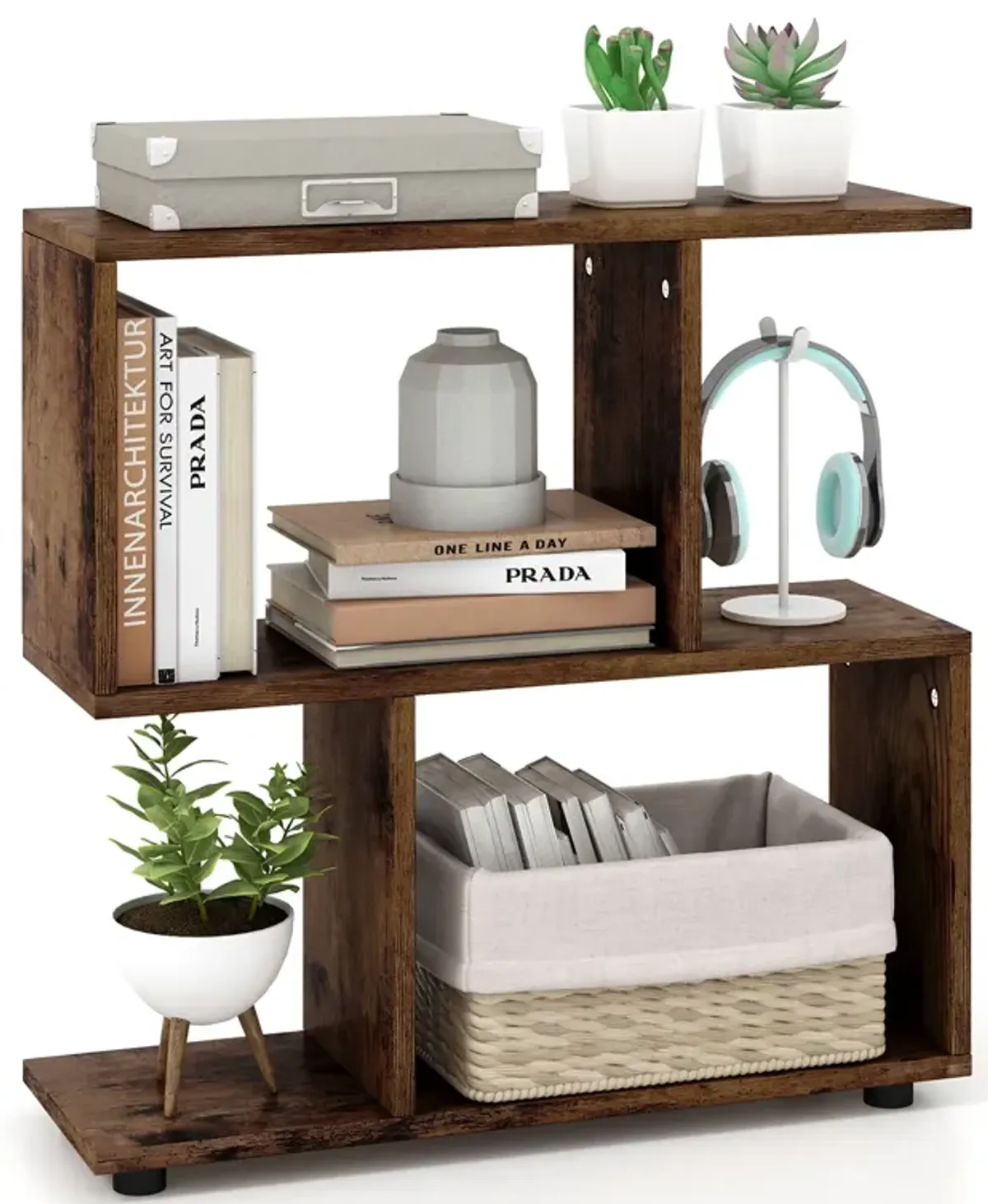 24 Inch 3-Tier Geometric Bookshelf with Thick Foot Pads