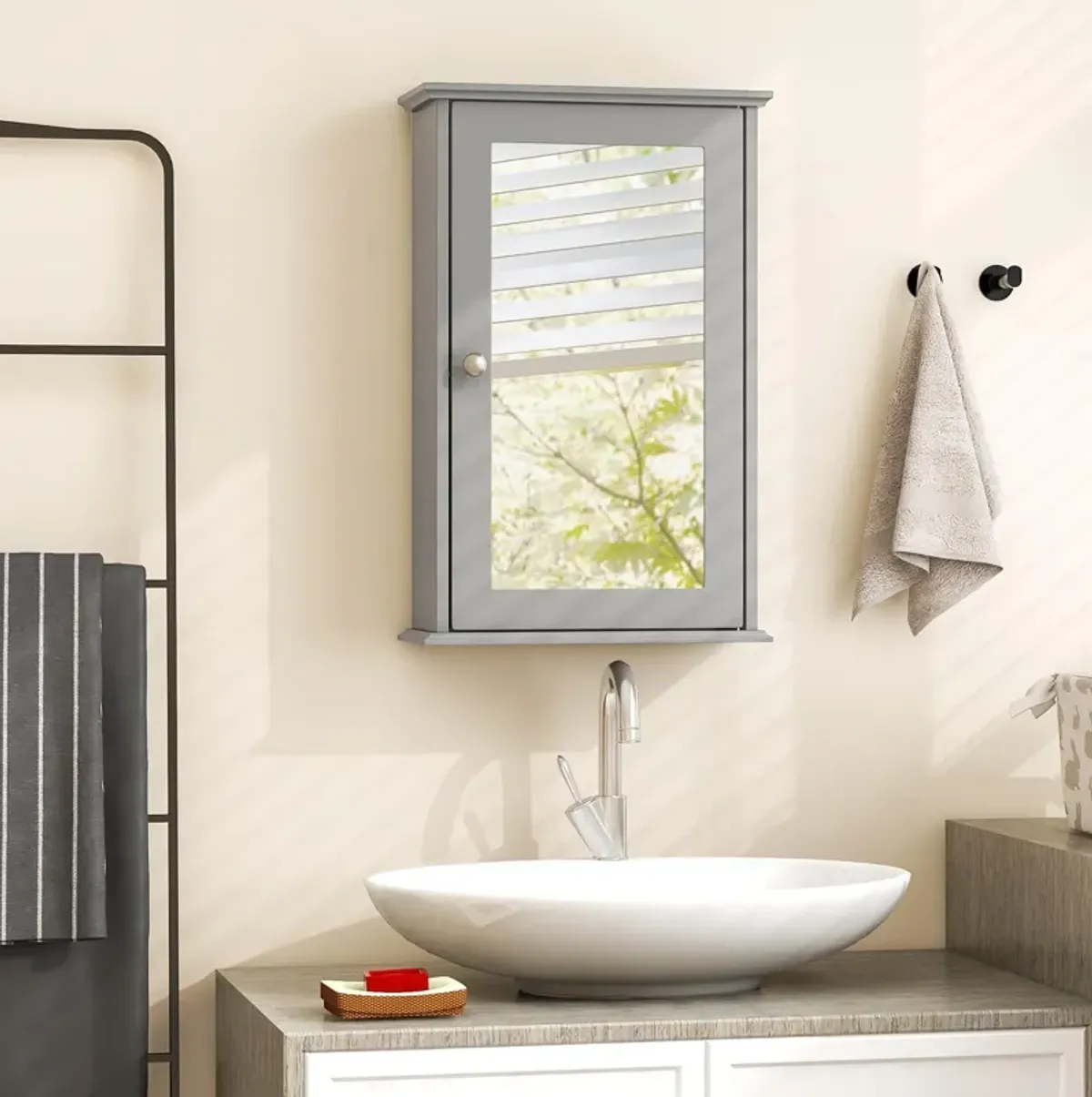 Bathroom Wall Cabinet with Single Mirror Door-Gray