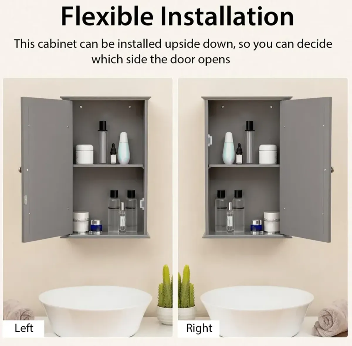 Bathroom Wall Cabinet with Single Mirror Door-Gray