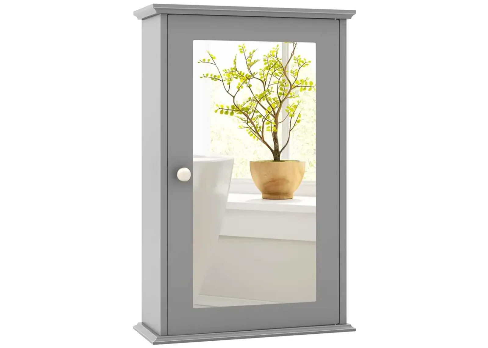 Bathroom Wall Cabinet with Single Mirror Door-Gray