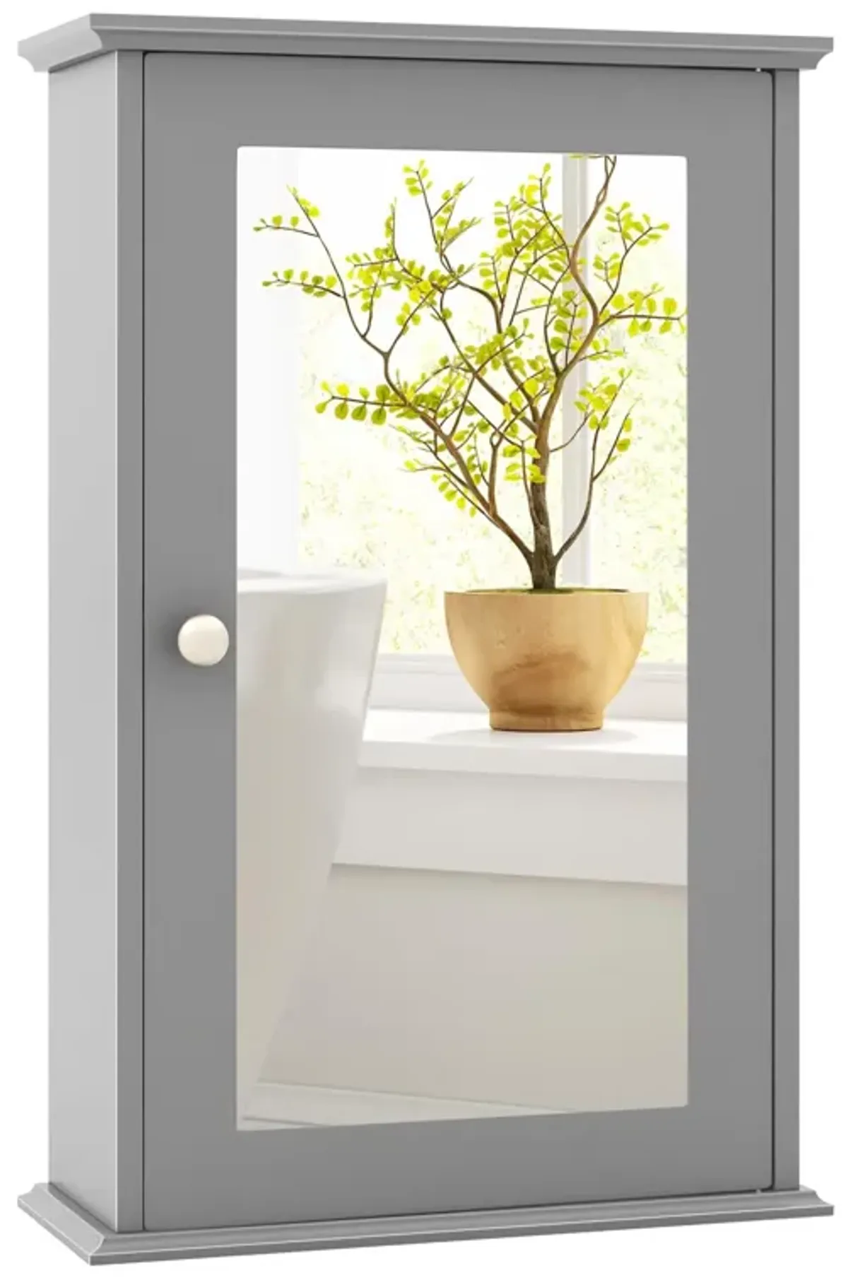 Bathroom Wall Cabinet with Single Mirror Door-Gray