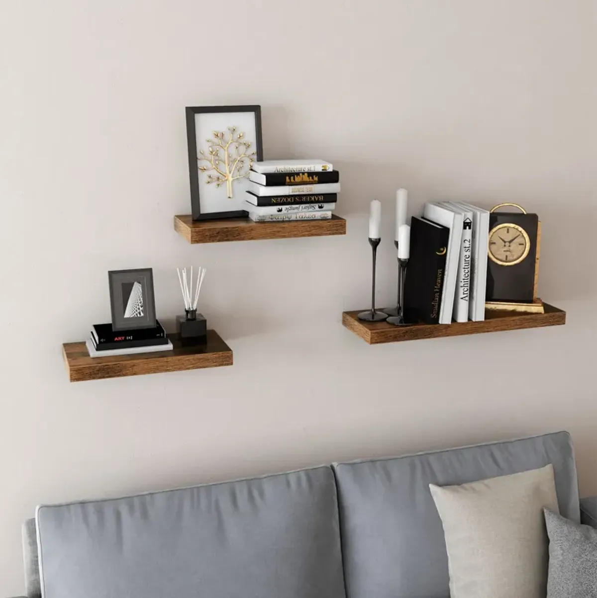 Wall Mounted Floating Shelf - Vintage Style Hanging Shelves for Photos and Decor