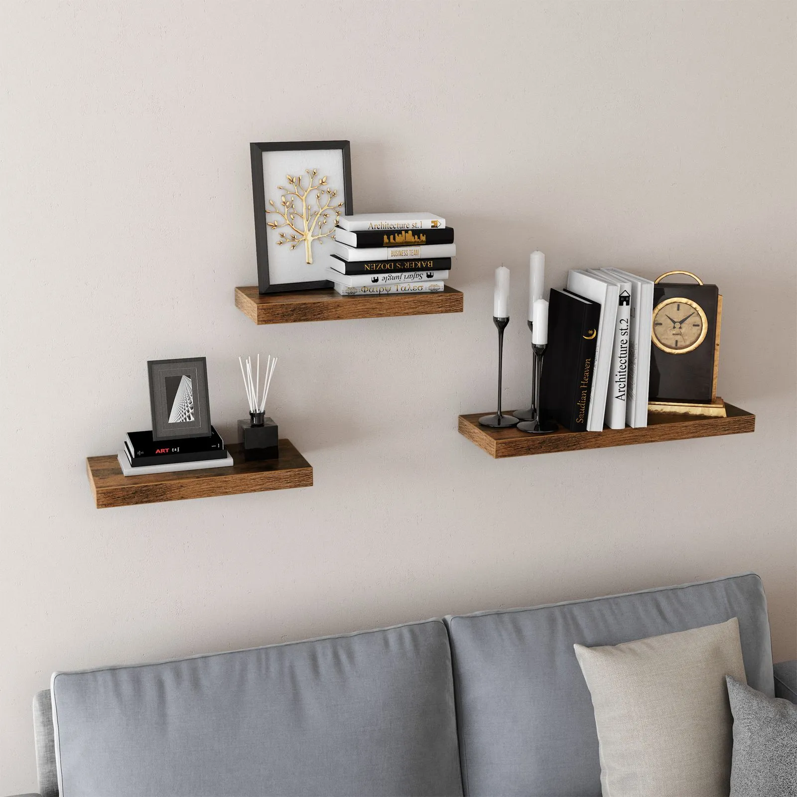 Wall Mounted Floating Shelf - Vintage Style Hanging Shelves for Photos and Decor