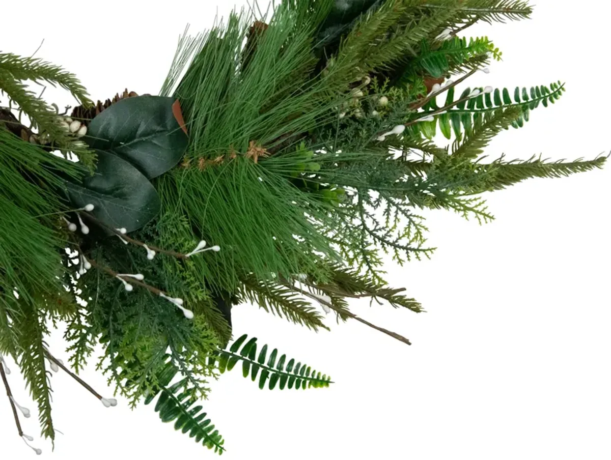 Long Needle Pine and Mixed Foliage Artificial Christmas Wreath  25-Inch  Unlit