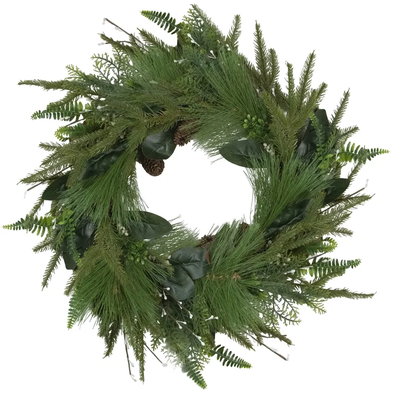 Long Needle Pine and Mixed Foliage Artificial Christmas Wreath  25-Inch  Unlit