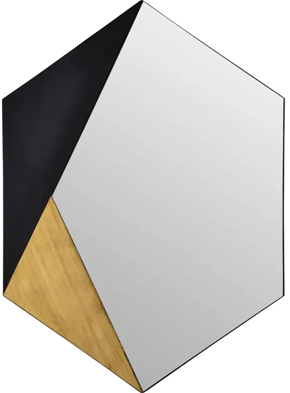 40" Black and Antique Gold Leaf Finished Glass Unframed Hexagon Wall Mirror