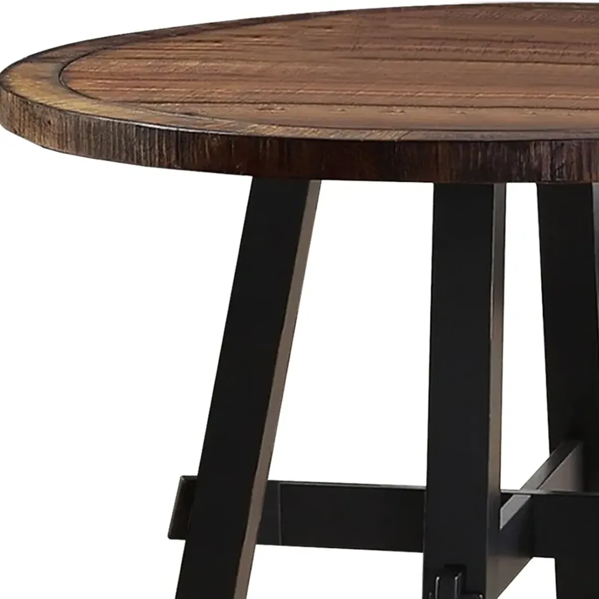 Cottage Style Round Wooden Dining Table Brown-Benzara