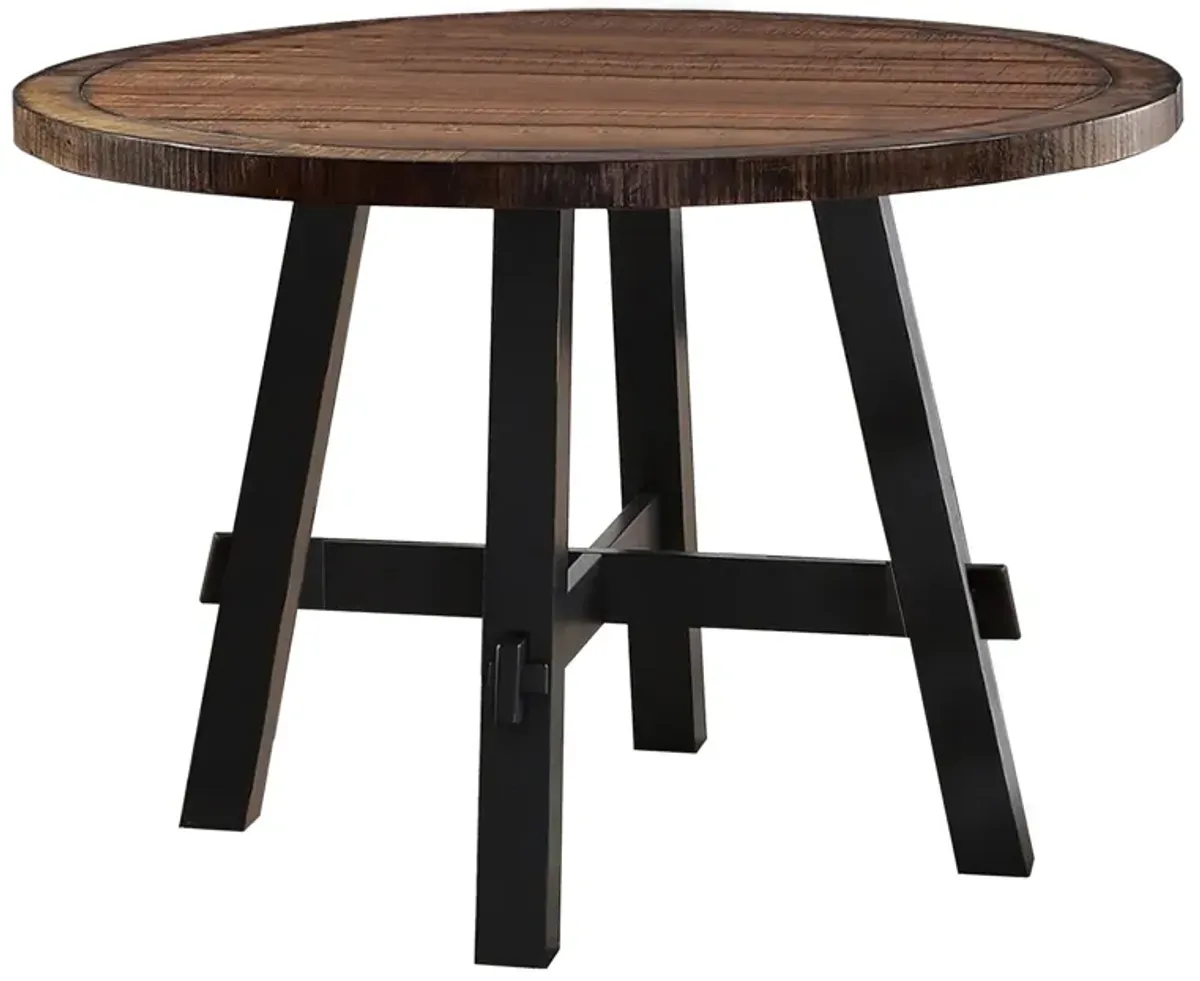 Cottage Style Round Wooden Dining Table Brown-Benzara