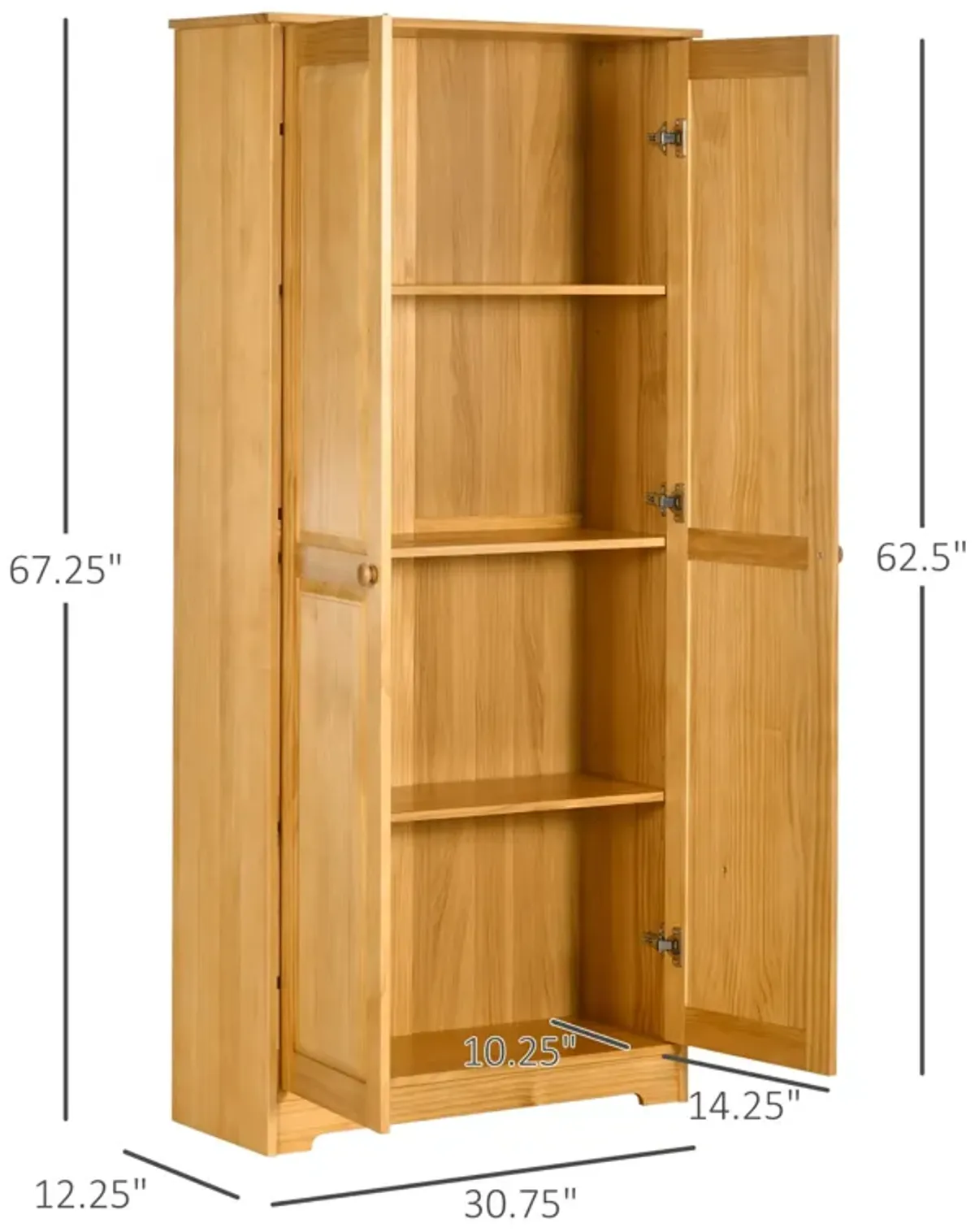 Pinewood Kitchen Pantry: 67" Freestanding Cabinet with Shelves