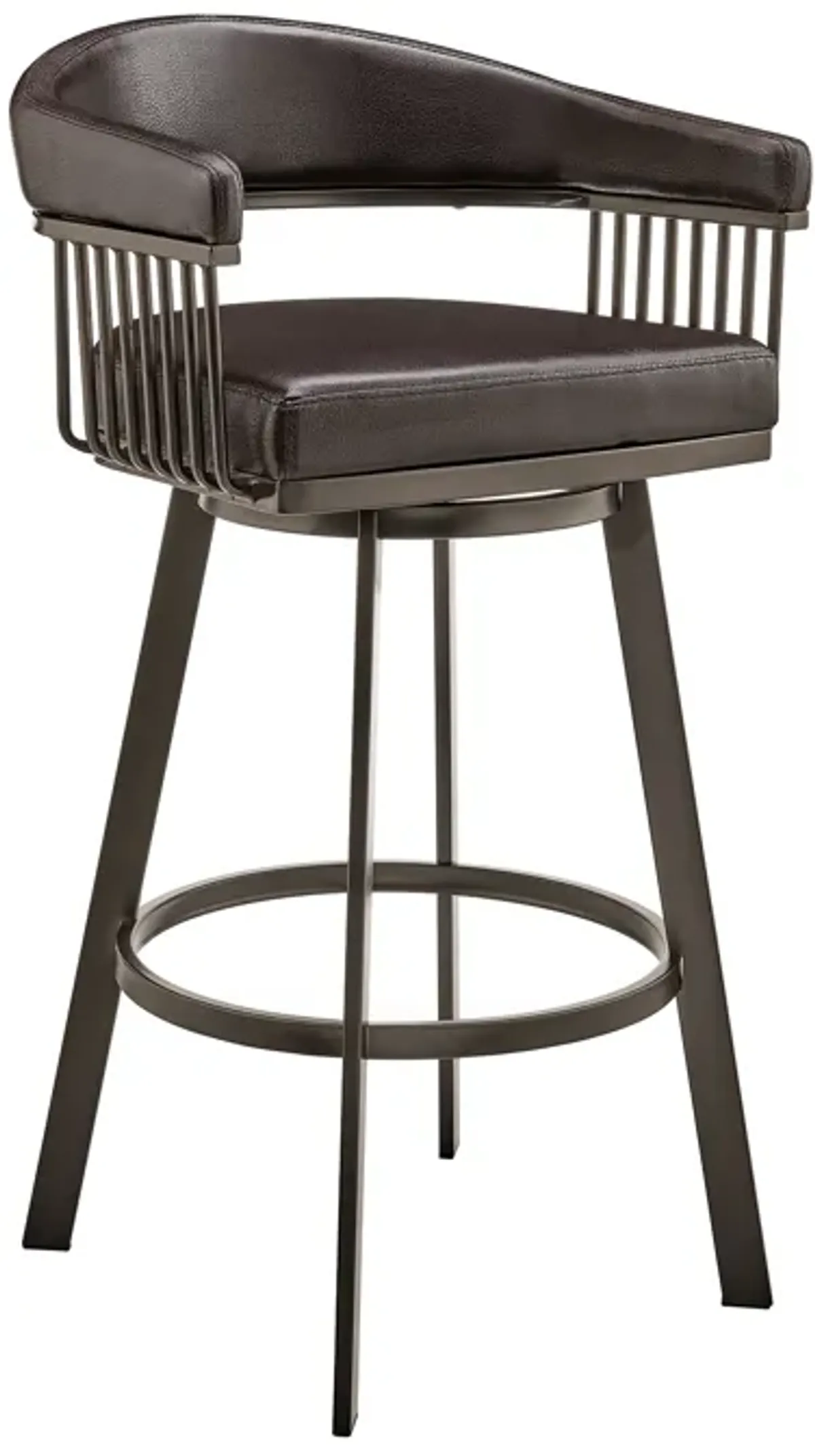 Bronson Bar Height Swivel Bar Stool in Silver finish and White Faux Leather