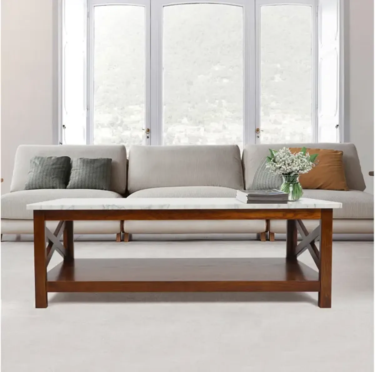 Agatha 44" Rectangular Italian Carrara Coffee Table