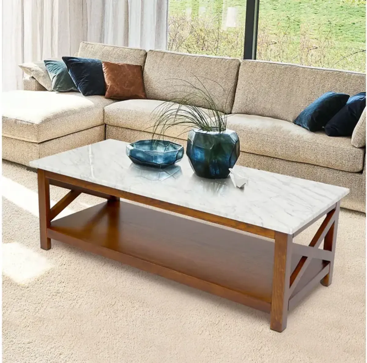 Agatha 44" Rectangular Italian Carrara Coffee Table