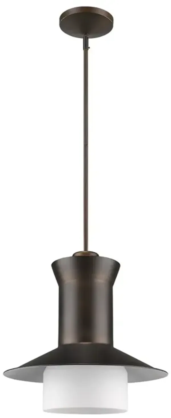 Hivvago Greta 1-Light Oil-Rubbed Bronze Pendant With Gloss White Interior And Etched Glass Shade