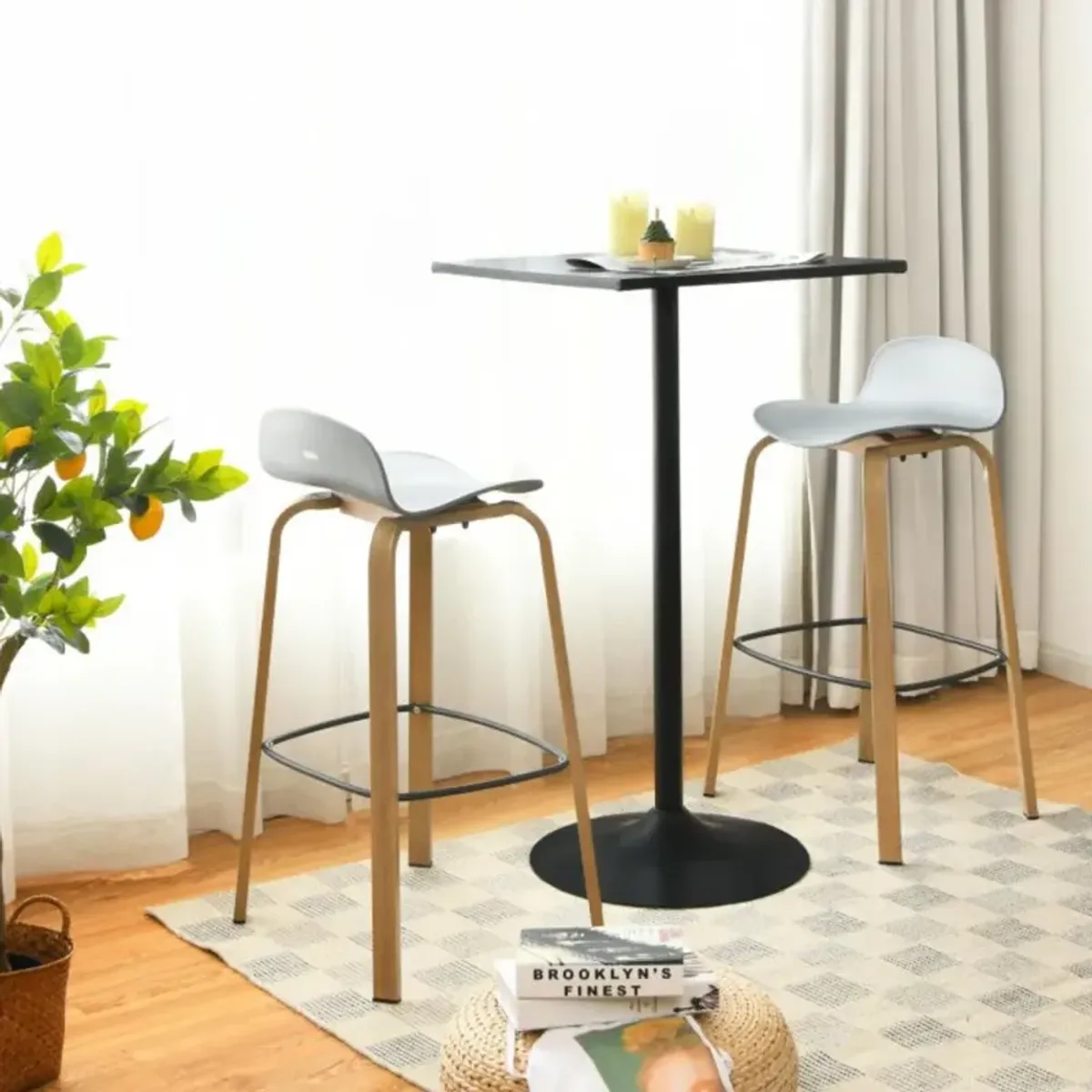 Hivvago Set of 2 Modern Barstools Pub Chairs with Low Back and Metal Legs