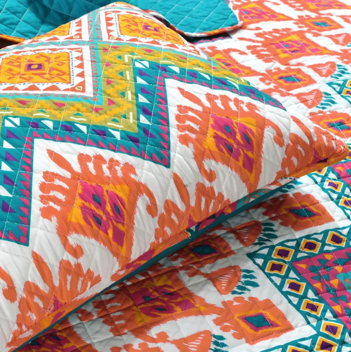 Boho Chevron Reversible Cotton Quilt 3Pc Set