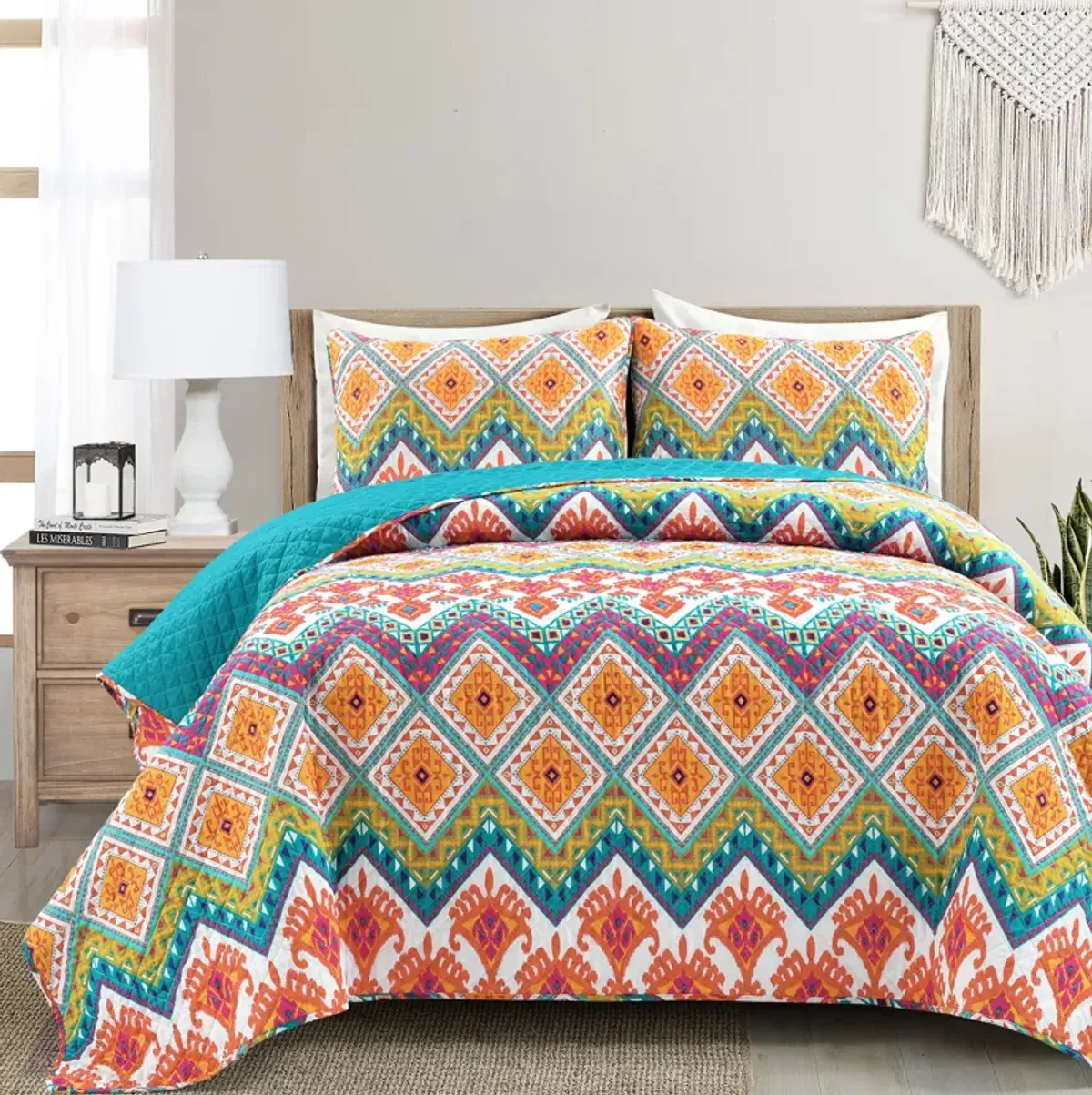 Boho Chevron Reversible Cotton Quilt 3Pc Set