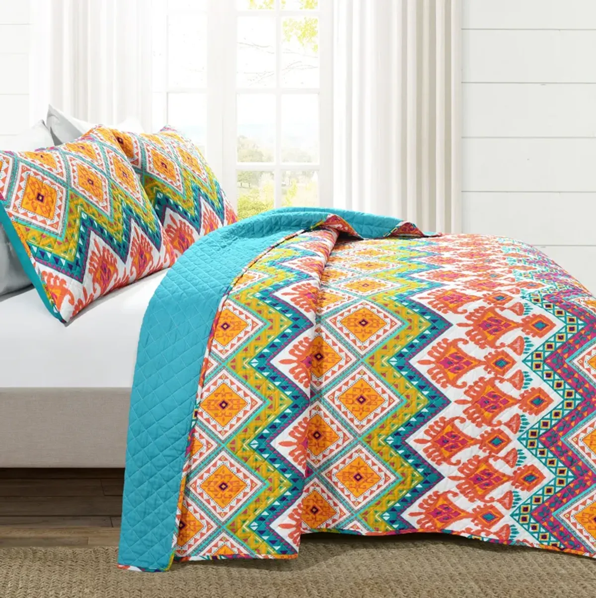 Boho Chevron Reversible Cotton Quilt 3Pc Set