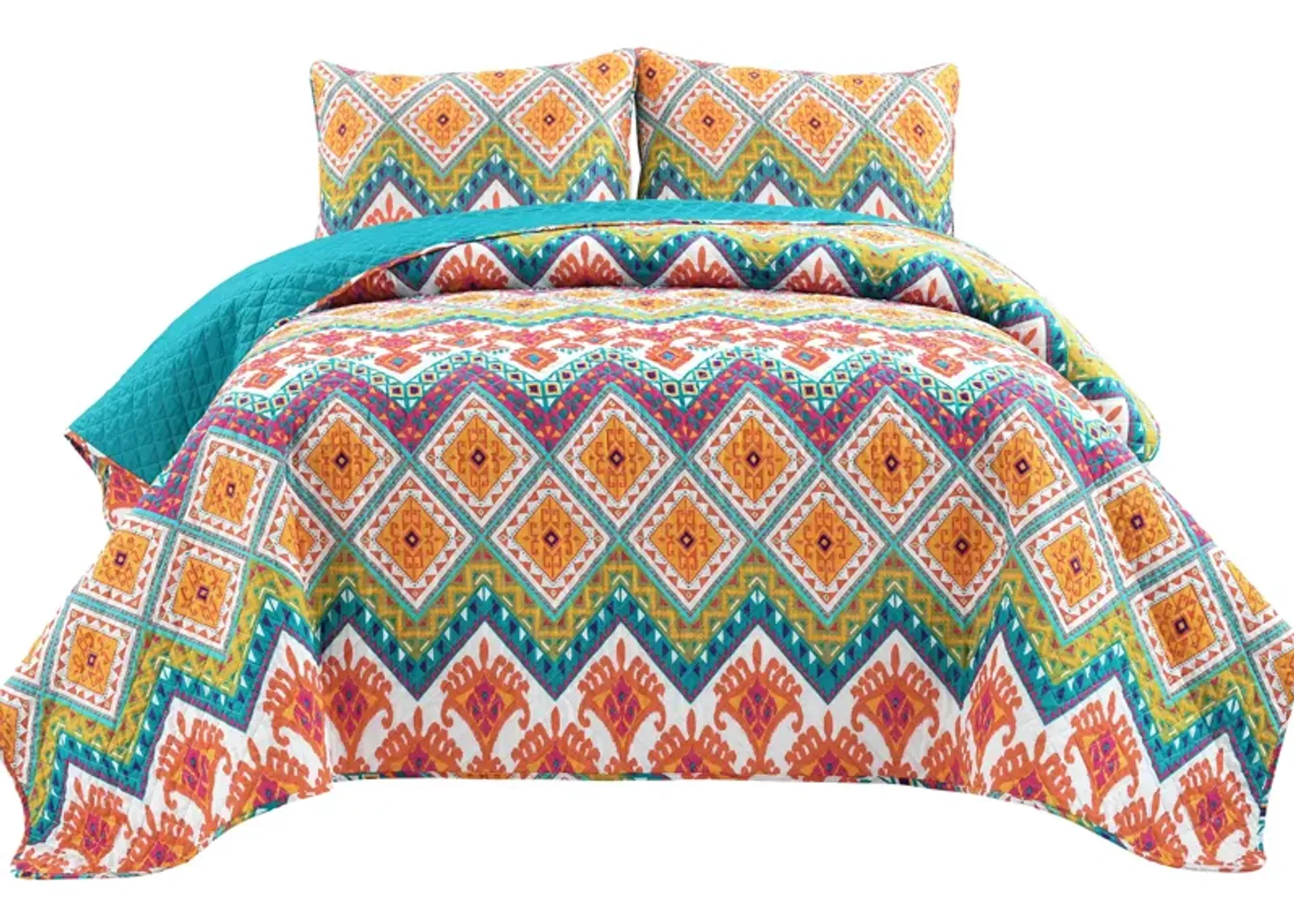 Boho Chevron Reversible Cotton Quilt 3Pc Set