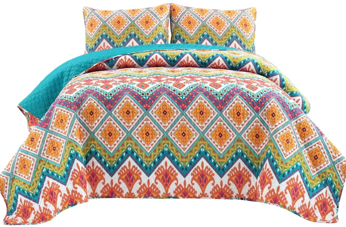 Boho Chevron Reversible Cotton Quilt 3Pc Set