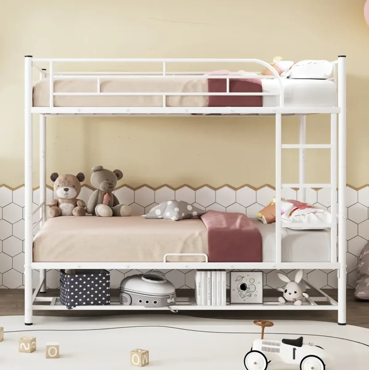 Merax Metal Bunk Bed with Shelf and Guardrails