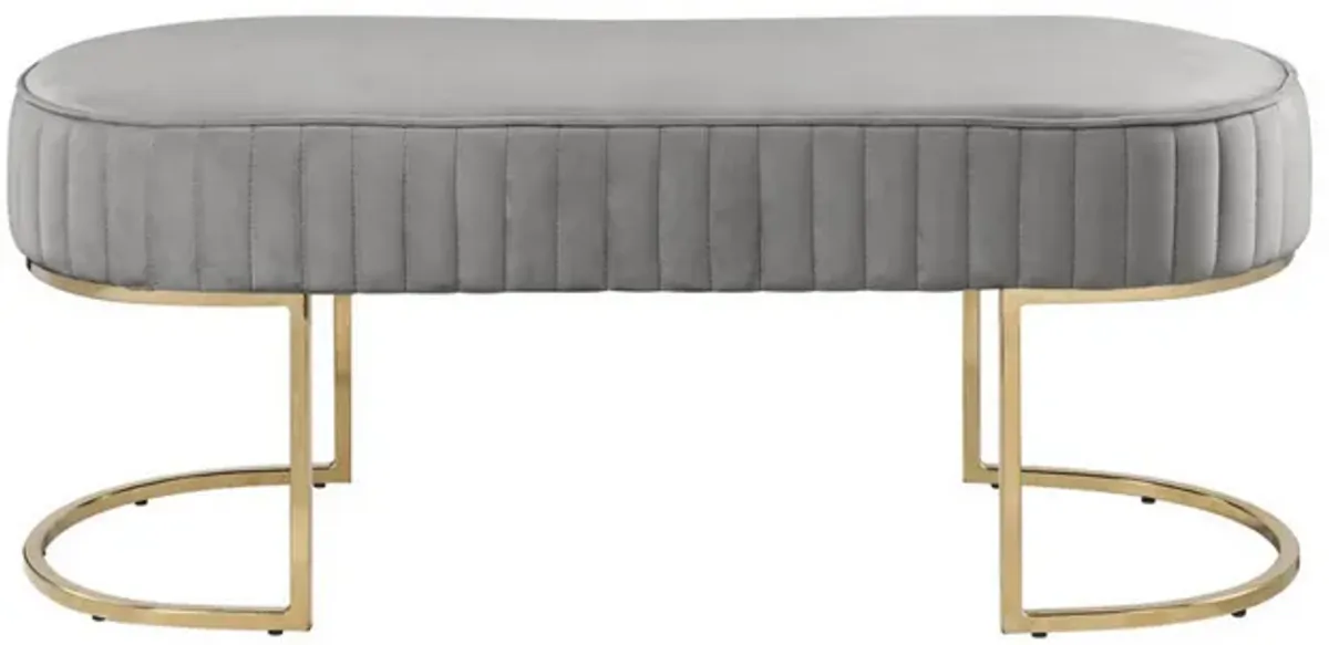 41 Inch Set of 2 Accent Benches with Vertical Channel Tufting, Gray Velvet-Benzara