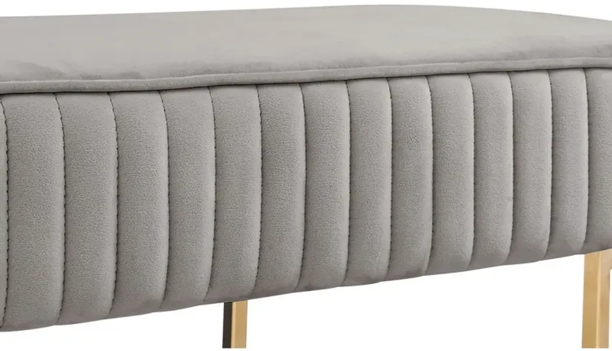 41 Inch Set of 2 Accent Benches with Vertical Channel Tufting, Gray Velvet-Benzara