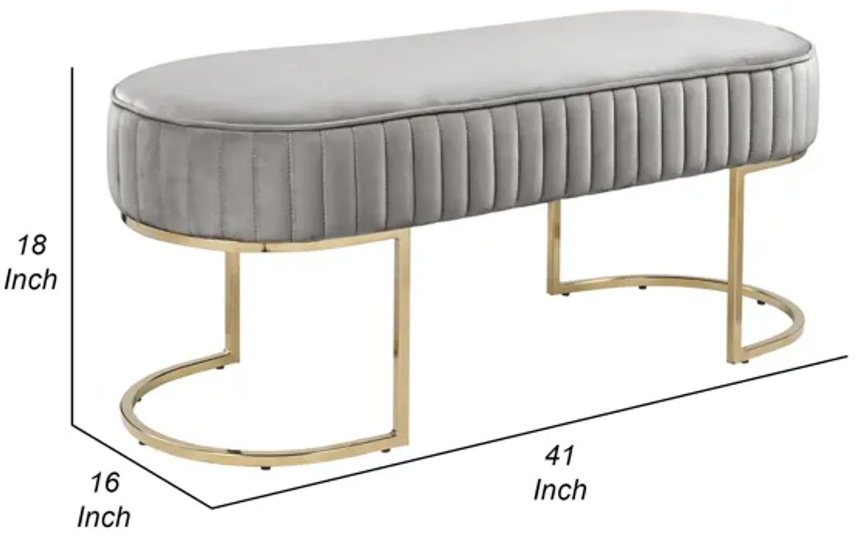 41 Inch Set of 2 Accent Benches with Vertical Channel Tufting, Gray Velvet-Benzara