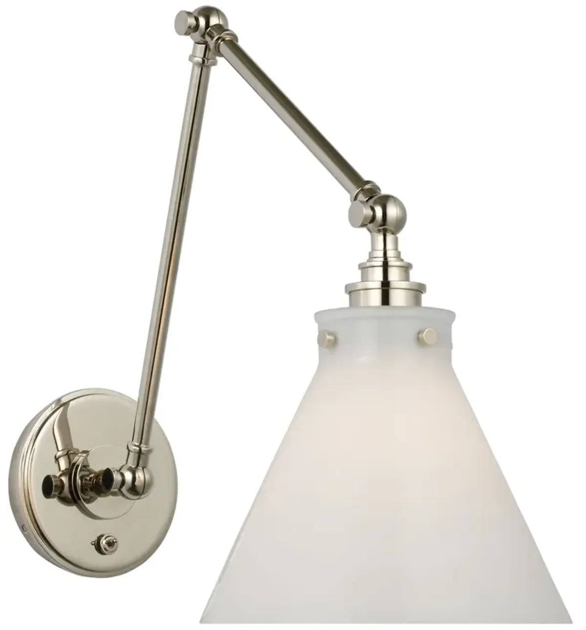 Parkington Double Library Wall Light in Polished Nickel with White Glass