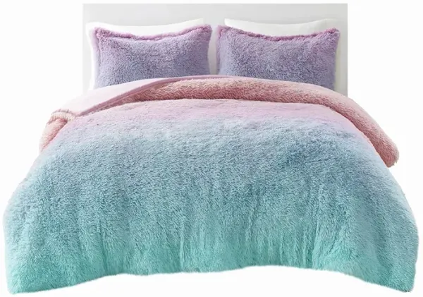 Gracie Mills Herman Luxe Ombre Shaggy Faux Fur Duvet Cover Set