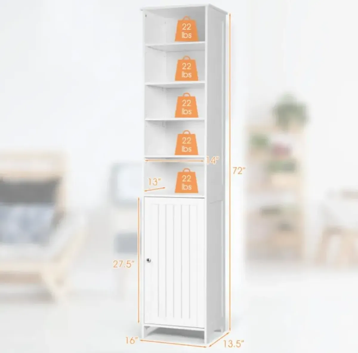 Hivvago 72 Inches Free Standing Tall Floor Bathroom Storage Cabinet