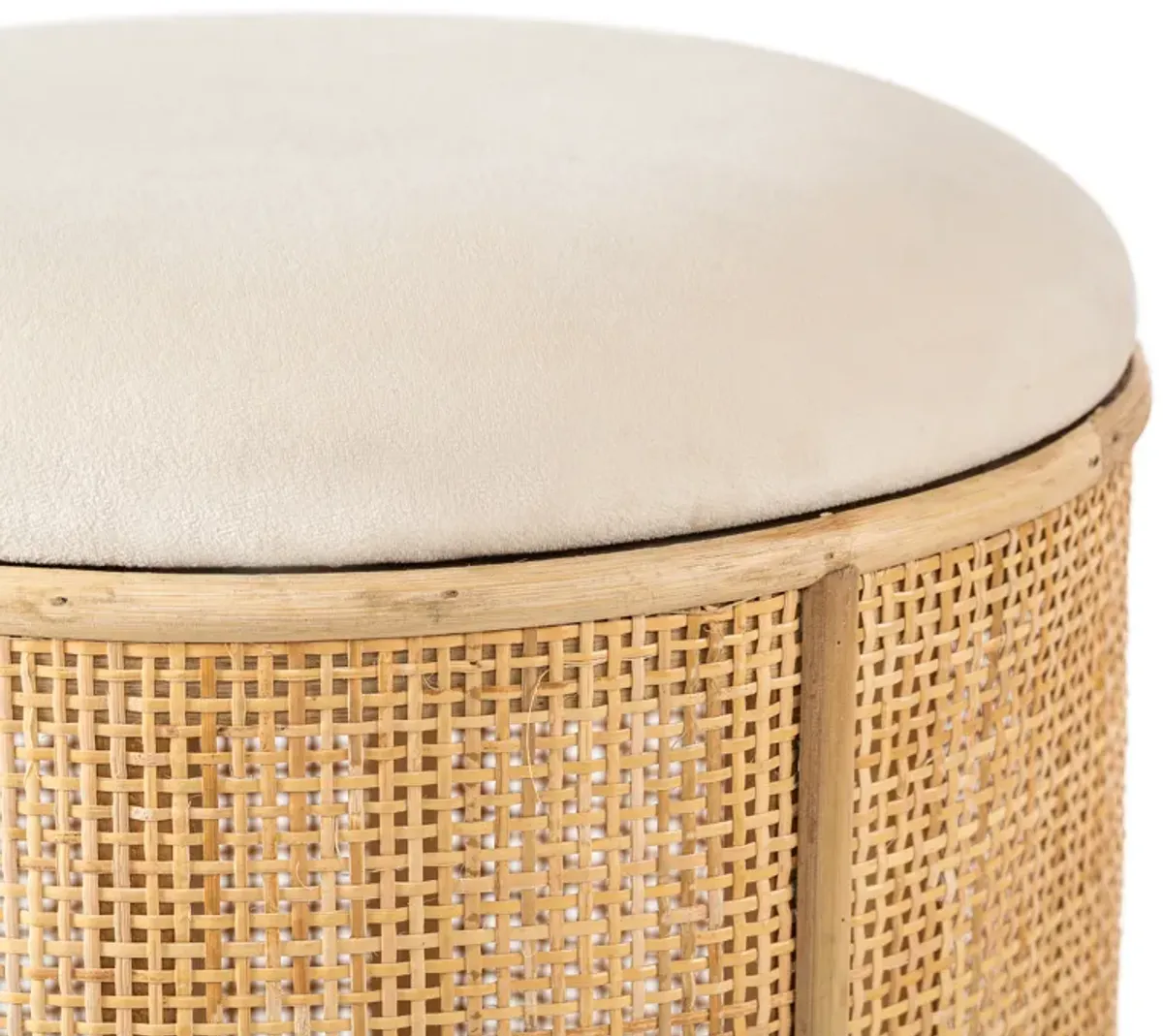 Wood and Velvet Salon Pouf