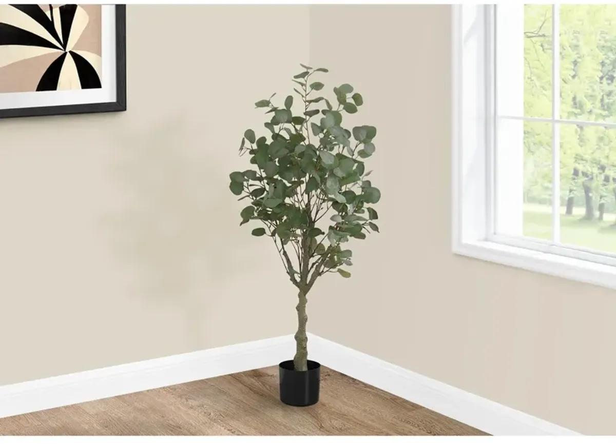 Monarch Specialties I 9518 - Artificial Plant, 46" Tall, Eucalyptus Tree, Indoor, Faux, Fake, Floor, Greenery, Potted, Decorative, Green Leaves, Black Pot