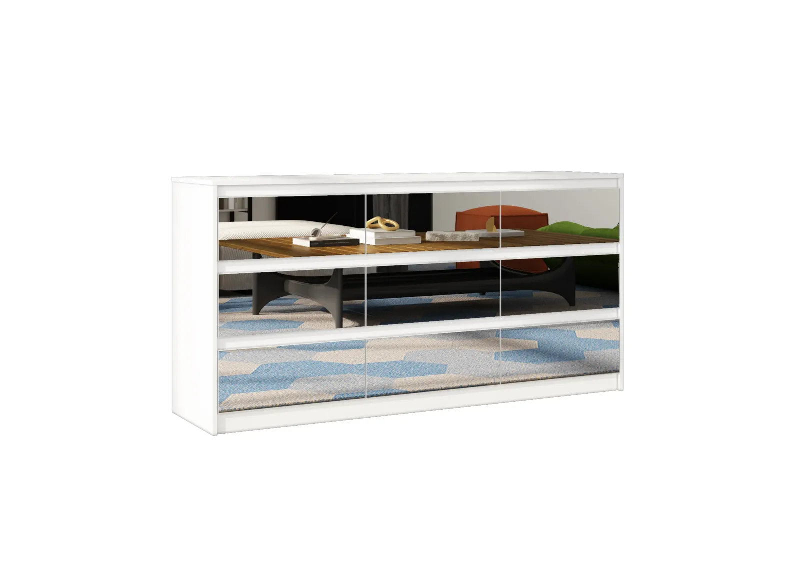 FUFU&GAGA Modern 9-Drawer Dresser with Mirrored Front and Spacious Storage (63" W x 31.5" H x 15.7" D),White