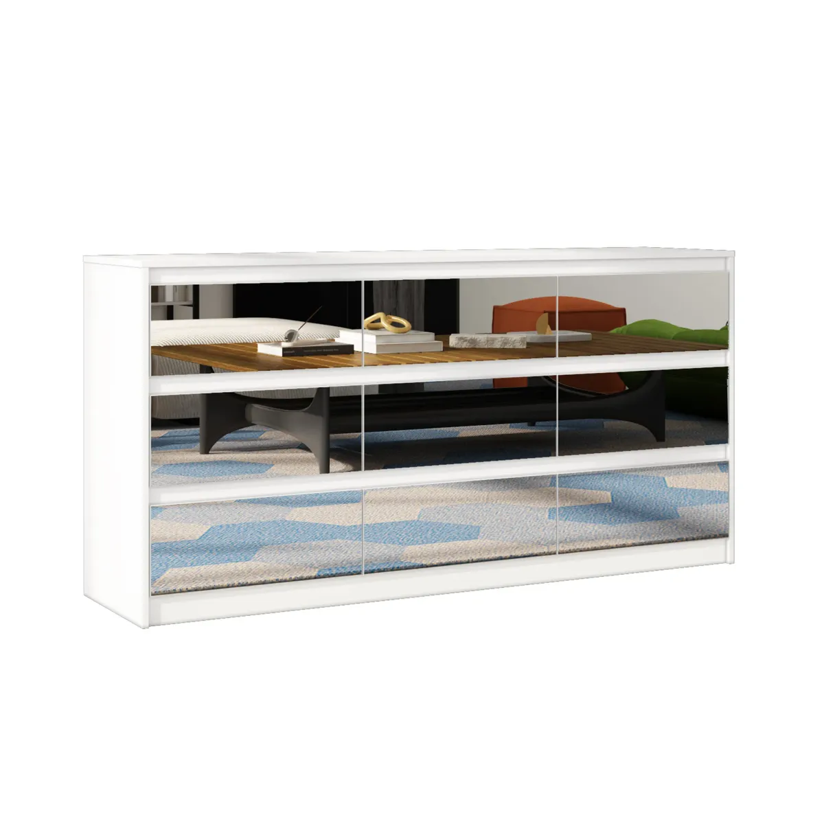 FUFU&GAGA Modern 9-Drawer Dresser with Mirrored Front and Spacious Storage (63" W x 31.5" H x 15.7" D),White