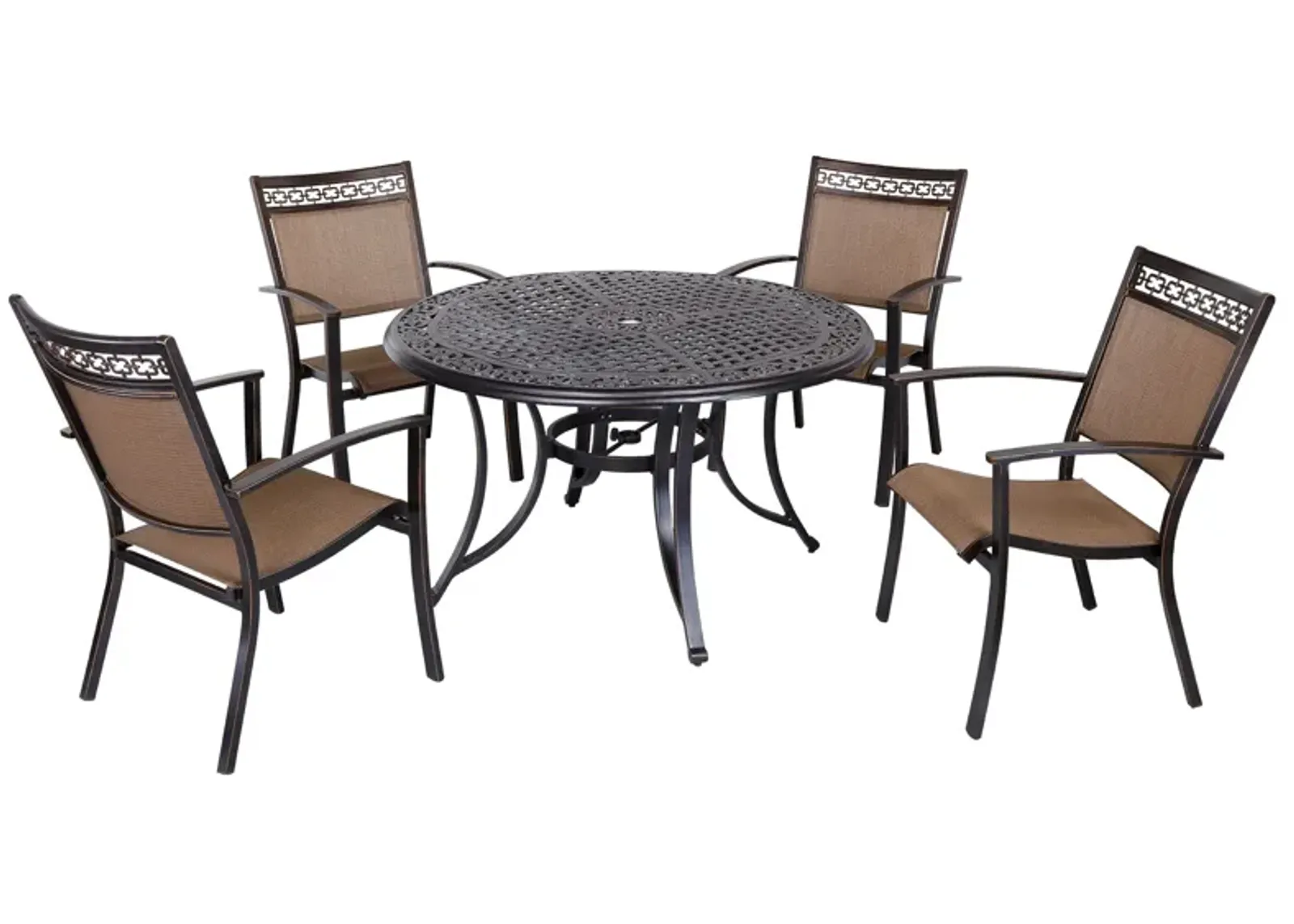 MONDAWE Patio Dining Sets 5 Piece Outdoor Dining Chairs and Cast Aluminum 28 in. H Round Table with Umbrella Hole