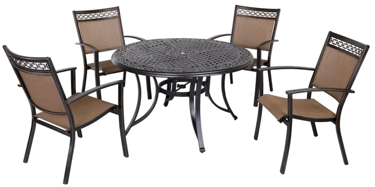 MONDAWE Patio Dining Sets 5 Piece Outdoor Dining Chairs and Cast Aluminum 28 in. H Round Table with Umbrella Hole