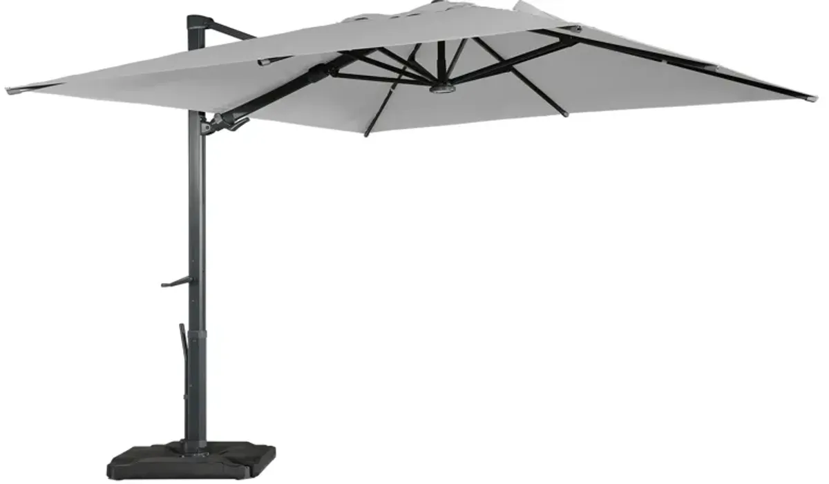 10 ft. 360° Rotation Square Cantilever Patio Umbrella with Base and LED Light in Gray