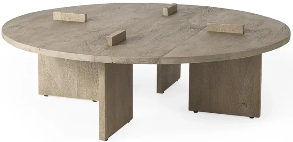 Cool Gray Brown Round Wooden Coffee Table
