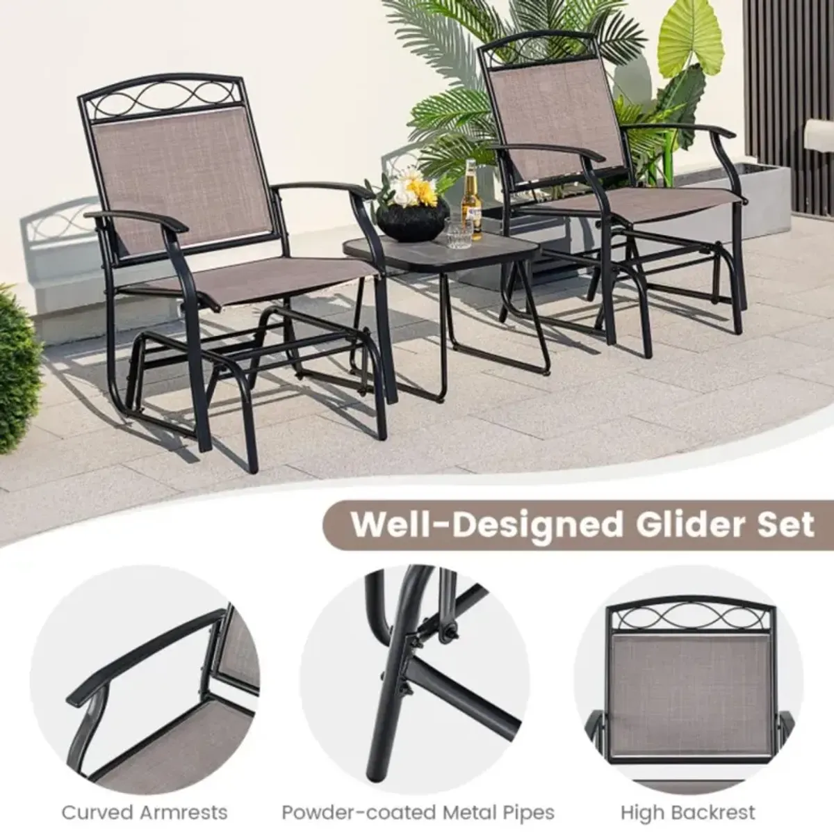 Hivvago Set of 2 Outdoor Metal Glider Armchairs with Weather-resistant Fabric