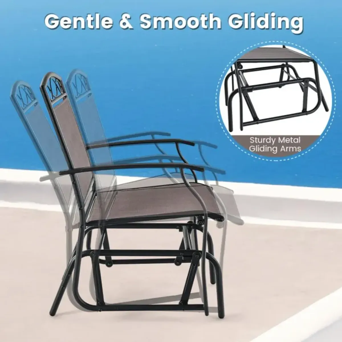 Hivvago Set of 2 Outdoor Metal Glider Armchairs with Weather-resistant Fabric