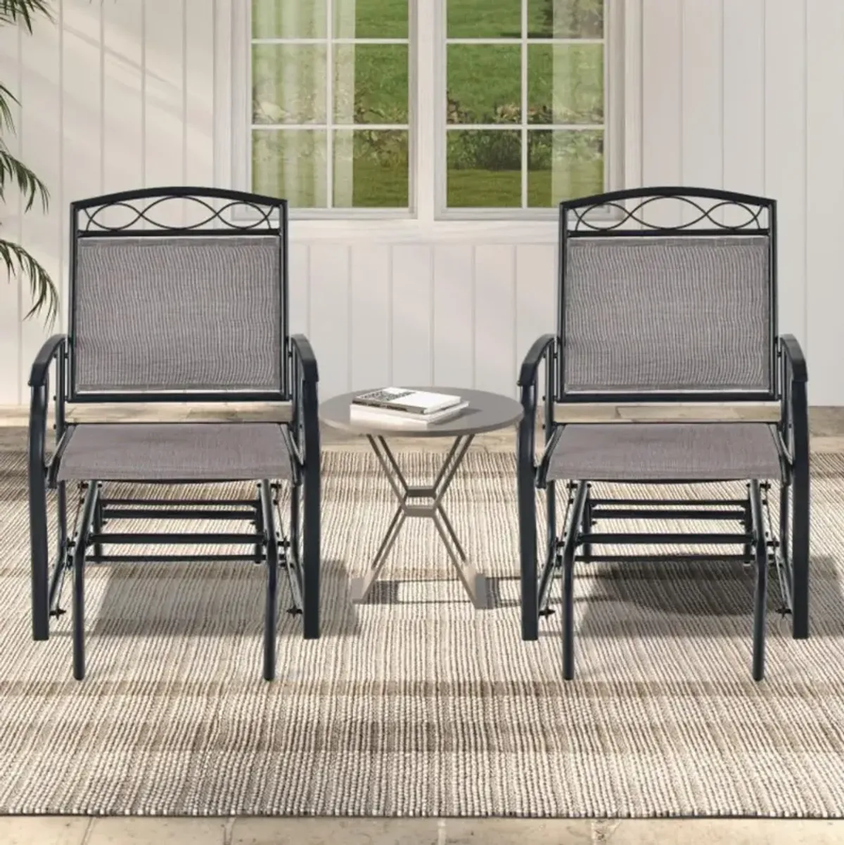 Hivvago Set of 2 Outdoor Metal Glider Armchairs with Weather-resistant Fabric