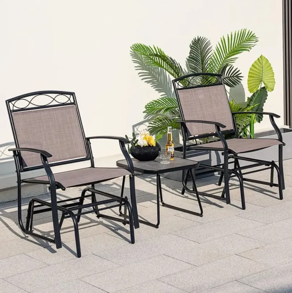 Hivvago Set of 2 Outdoor Metal Glider Armchairs with Weather-resistant Fabric