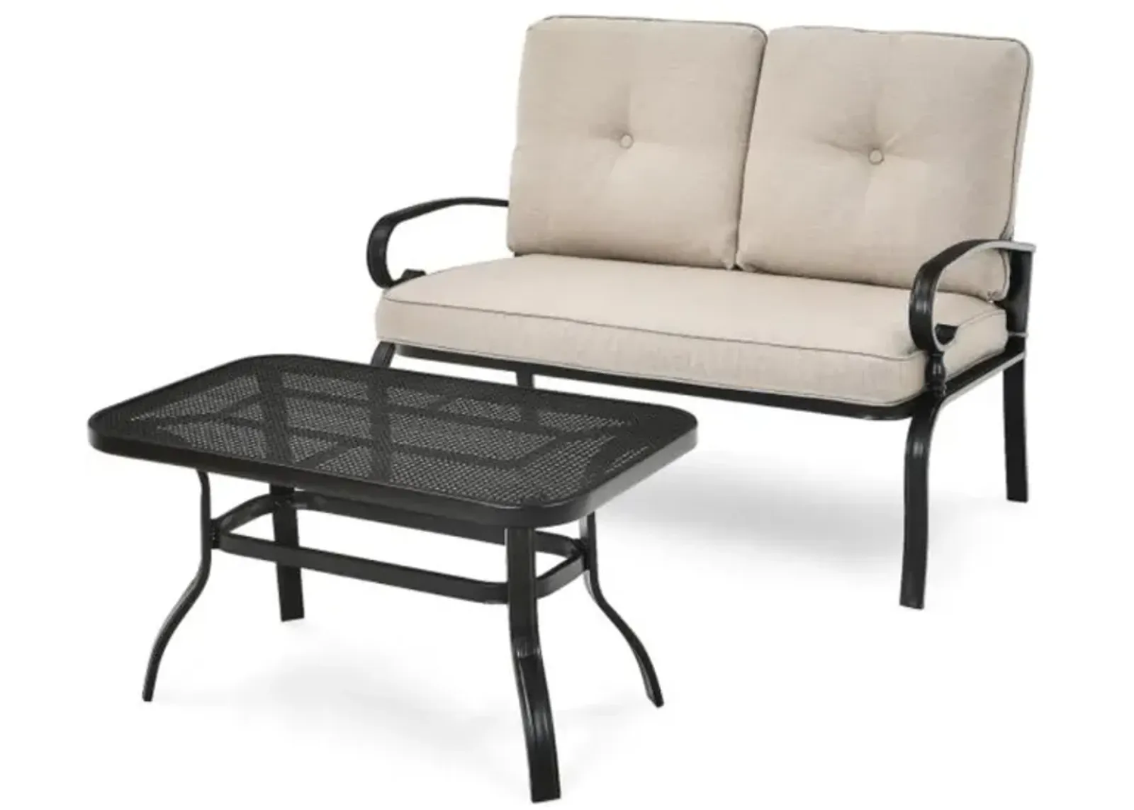 Hivvago 2 Pieces Patio Loveseat Bench Table Furniture Set with Cushioned Chair