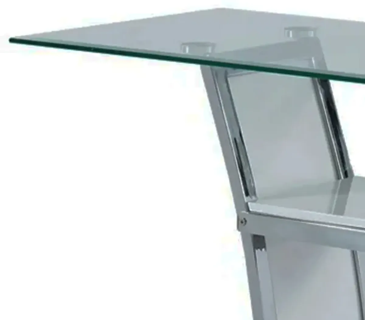 Sofa Table with Chrome Trimmed Curved Sides and Open Bottom Shelf, White-Benzara