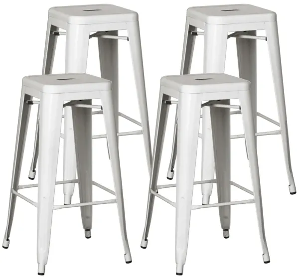 4-pcs 30-inch Backless Metal Bar Stool Stackable Heavy-Duty Counter-Height Chair for Home Bars Patios Kitchen Islands Cafes Restaurants Bistros and Dining Areas for Indoor & Outdoor, White