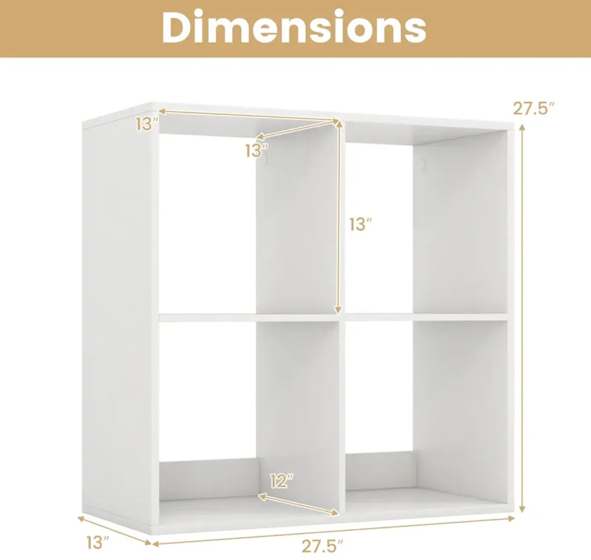 4 Cube Bookshelf with Back Guardrail for Living Room Bedroom